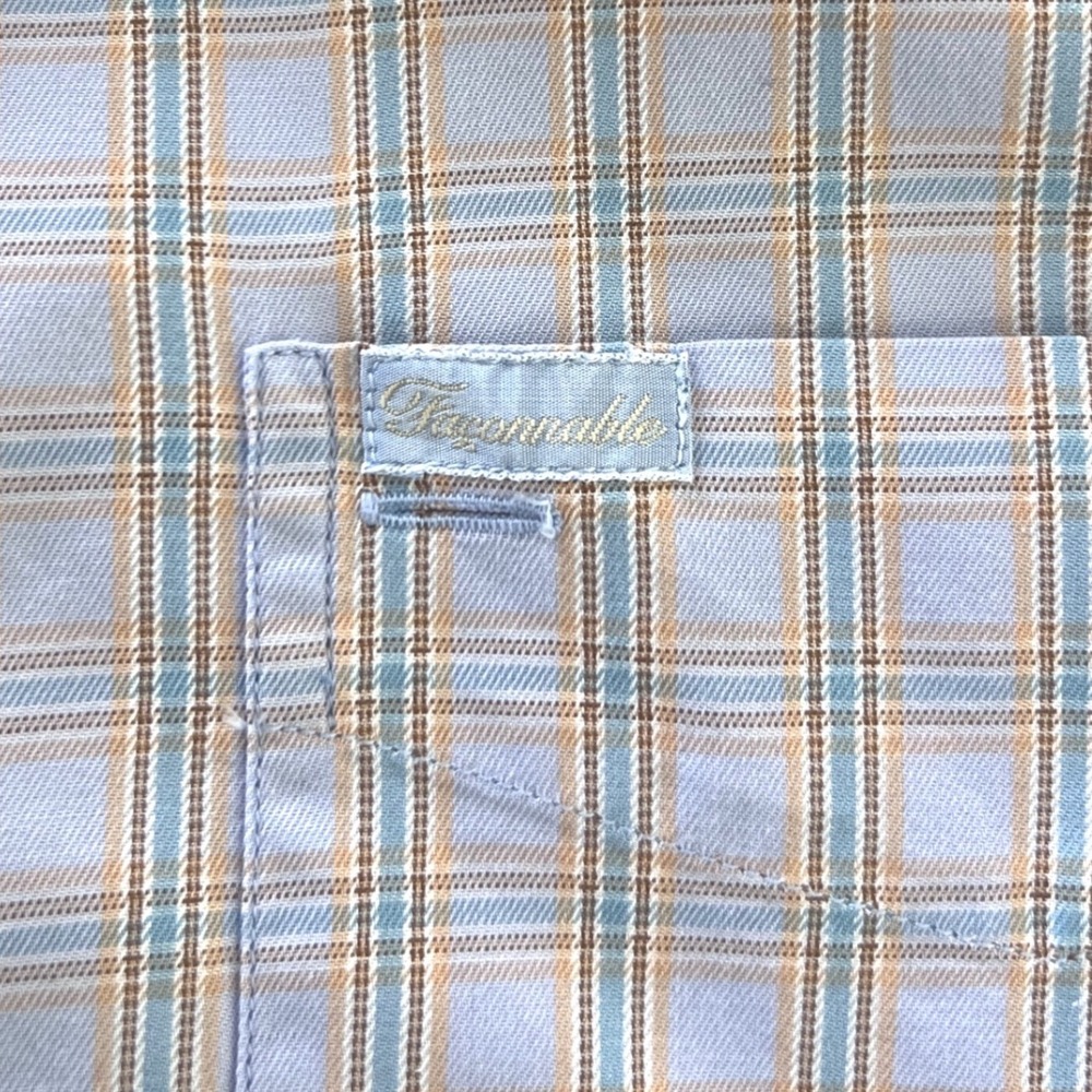 Faconnable Mens Small Blue Tan Plaid Cotton‎ Long Sleeve Button Down Shirt - Picture 4 of 6